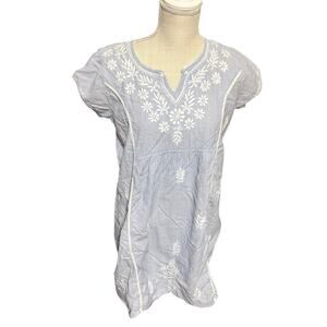 Jayshree Dalal Blue White stripe Peasant Boho Dress Size M Embroidered Cottage M